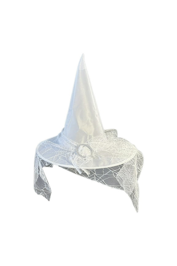 Halloween Witch Hat Spider Web Mesh Buckle Decor Halloween Spire Hats for Party Accessory White