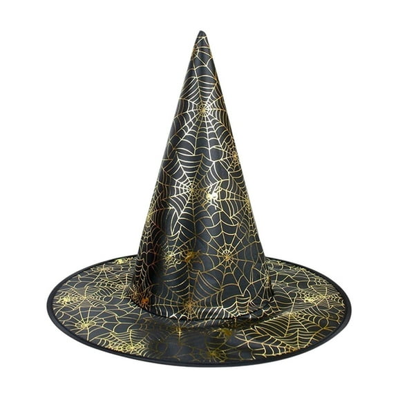 Xfvqtps Halloween Witch Hat Spider Web Print Wide Brim Halloween Spire Hats for Party Accessory Black