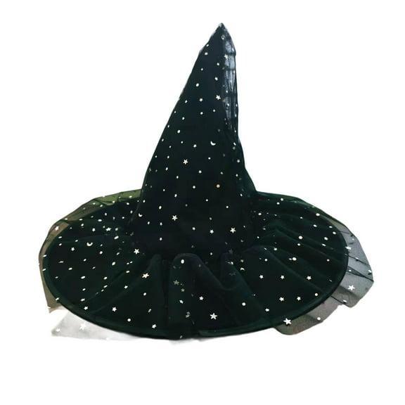 Xfvqtps Halloween Witch Hat Star Moon Printed Mesh Halloween Spire Hats for Party Accessory Silver