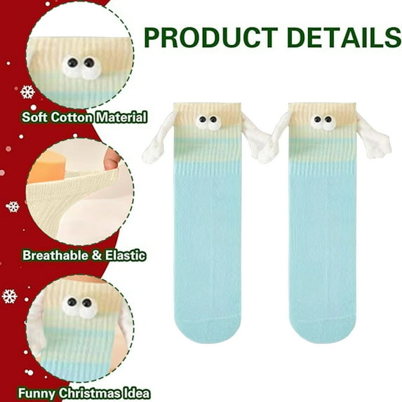 Xfvqtps Hand in Hand Magnetic Socks for Couple Cute Pattern Color Blocking Long Socks Sweat Absorbing Sports Socks Light Blue