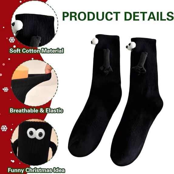 Xfvqtps Hand in Hand Magnetic Socks for Couple Cute Pattern Long Socks Sweat Absorbing Sports Socks Black