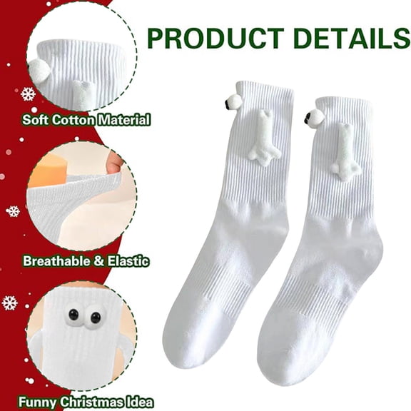 Xfvqtps Hand in Hand Magnetic Socks for Couple Cute Pattern Long Socks Sweat Absorbing Sports Socks White