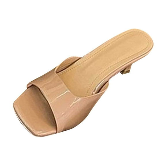 Xfvqtps Heeled Mules for Womens Backless Open Square Toe Stiletto Heeled Slides Mule Sandals Dress Shoes Beige