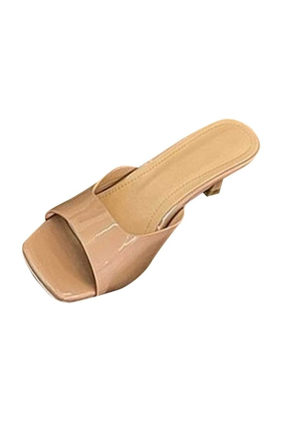 Heeled Mules for Womens Backless Open Square Toe Stiletto Heeled Slides Mule Sandals Dress Shoes Beige
