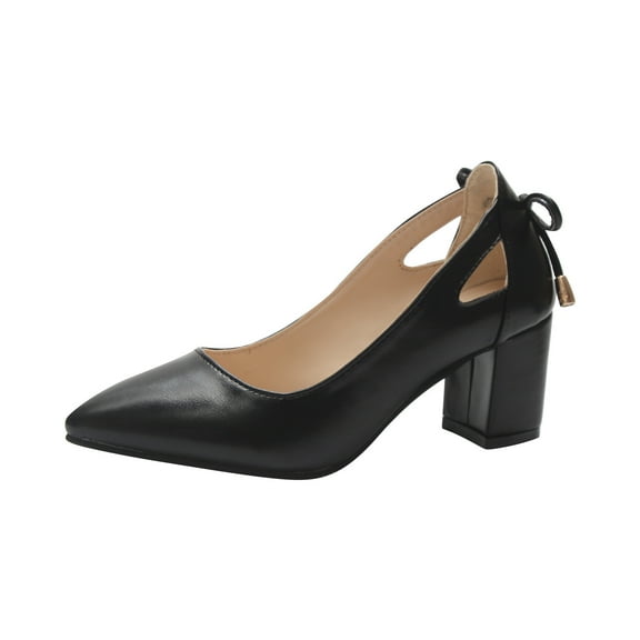 Xfvqtps Heeled Sandal for Womens 2025 Chunky Heels Pointed Toe Slip on Lace Bow Solid Color Non Slip Breathable Party Dressy Wedding Summer Leather High Heels Black