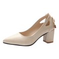 thumbnail image 1 of Xfvqtps Heeled Sandal for Womens 2025 Chunky Heels Pointed Toe Slip on Lace Bow Solid Color Non Slip Breathable Party Dressy Wedding Summer Leather High Heels, 1 of 9