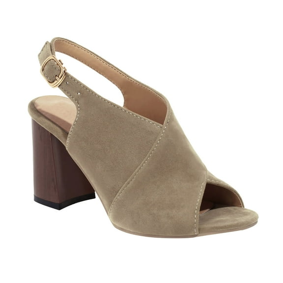 Xfvqtps Heeled Sandal for Womens 2025 Chunky High Heels Peep Toe Suede Slingback Adjustable Buckle Solid Color Non Slip Breathable Party Dressy Wedding Summer High Heels Khaki
