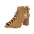 thumbnail image 1 of Xfvqtps Heeled Sandal for Womens Chunky Block Mid Heels Back Zipper Crisscross Strappy Peep Toe Buckle Decoration Non Slip Breathable Beach Dress Summer Gladiator Sandals Brown, 1 of 5