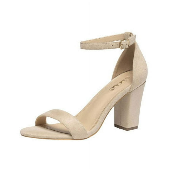 Xfvqtps Heeled Sandal for Womens Chunky High Heels Ankle Adjustable Buckle Strap Open Toe Solid Color Non Slip Dressy Work Party Summer Sandals Beige