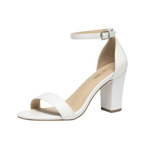 Xfvqtps Heeled Sandal for Womens Chunky High Heels Ankle Adjustable Buckle Strap Open Toe Solid Color Non Slip Dressy Work Party Summer Sandals White