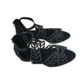 thumbnail image 1 of Xfvqtps Heeled Sandals for Women Back Zipper Chunky Block Mid Heels Leaf Shaped Hollow out Rhinestone Peep Toe Sparkly Dressy Beach Summer Roman Sandals Black, 1 of 7