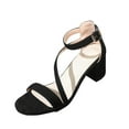 thumbnail image 1 of Xfvqtps Heeled Sandals for Women Ankle Buckle Strappy Block Chunky Heel Open Toe Casual Pumps Black, 1 of 9
