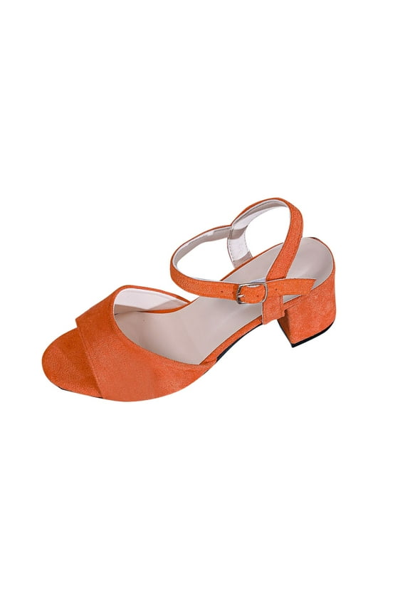 Heeled Sandals for Women Block Heel Mid Heel Ankle Buckle Strap Suede Peep Toe Summer Pumps Orange