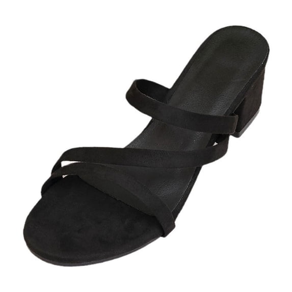 Xfvqtps Heeled Sandals for Women Block Heel Slide Sandals Open Toe Casual Wedding Summer Strappy Sandals Black