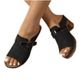 thumbnail image 1 of Xfvqtps Heeled Sandals for Women Slide Buckle Decor Suede Arch Support Retro Soft Sole Non Slip Summer Sandals Black, 1 of 9