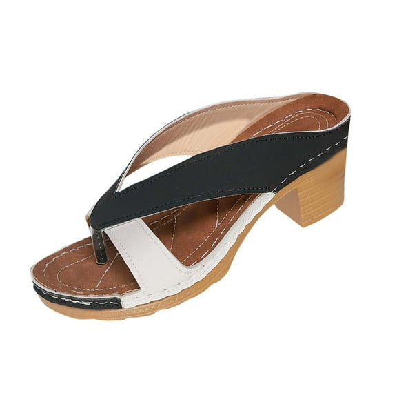 Xfvqtps Heeled Sandals for Womens Flip Flops Block Mid Heel Flatform Non Slip Casual Summer Pumps Multicolor