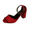 thumbnail image 1 of Xfvqtps Heels for Women Ankle Buckle Strap Metal Beaded Decor Chunky Block Heel Peep Toe Elegant Dressy Heel Sandals Red, 1 of 8