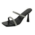 thumbnail image 1 of Xfvqtps Heels for Women Slide Sandals Double Rhinestone Straps Open Square Toe Dress Party Prom Wedding High Heeled Sandals Black, 1 of 9