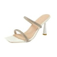 thumbnail image 1 of Xfvqtps Heels for Women Slide Sandals Double Rhinestone Straps Open Square Toe Dress Party Prom Wedding High Heeled Sandals White, 1 of 6