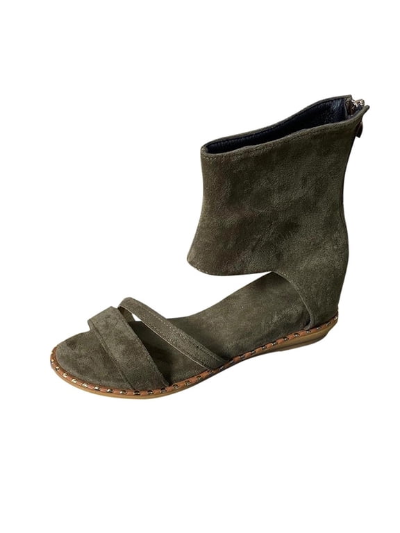 High Top Sandals for Women Wedge Heel Casual Shoes with Back Zipper Summer Outdoor Walking Comfortable Shoes