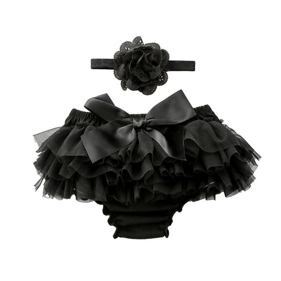 Xfvqtps Infant Baby Girls Bowknot Ruffle Yarn Skirt Bloomer Diaper Covers and Headband Set Newborn Photo Prop Outfits Black