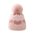 thumbnail image 1 of Xfvqtps Infant Beanie with Pink Plush Pompom Cuffed Love Design Sweet Cute Stretchy Soft Comfortable Windproof Coldproof Warm Winter Hat Pink, 1 of 6
