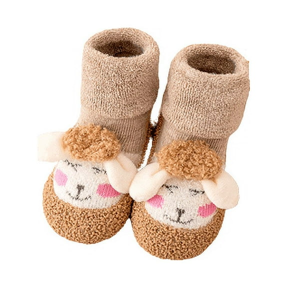 Xfvqtps Infant Boys and Girls Socks Shoes Animals Cute Velvet Keep Warm Indoor Non Slip Winter Cotton Shoes Soft Sole Spring Autumn Children Floor Shoes Khaki