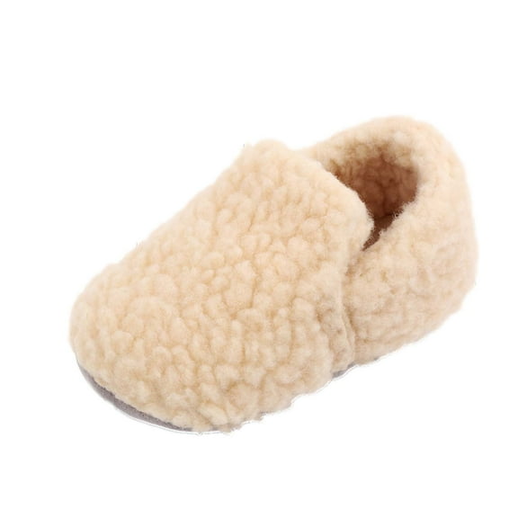 Xfvqtps Infant Boys and Girls Warm Shoes Unisex Fluffy Plush Simplicity Non Slip Comfortable Soft Sole Winter Coral Fleece Shoes Cute Fashion Solid Color Cotton Slipper Beige