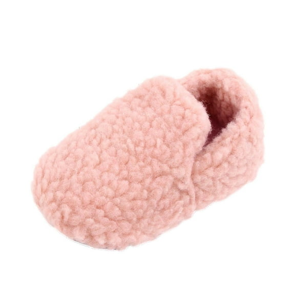 Xfvqtps Infant Boys and Girls Warm Shoes Unisex Fluffy Plush Simplicity Non Slip Comfortable Soft Sole Winter Coral Fleece Shoes Cute Fashion Solid Color Cotton Slipper Pink