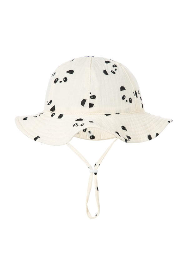 Infant Bucket Hat Adjustable Drawstring Cute Print Wide Brim Wave Edge Sun Protection Sunshade Soft Breathable Outdoor Sun Hat for 3-12 Months Beige