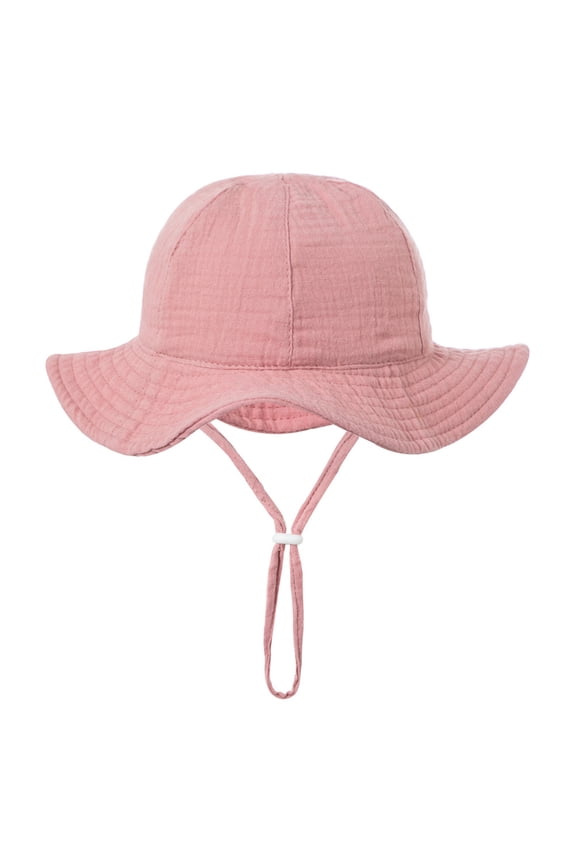 Infant Bucket Hat Adjustable Drawstring Wide Brim Wave Edge Sun Protection Sunshade Solid Color Soft Breathable Outdoor Sun Hat for 3-12 Months Hot Pink