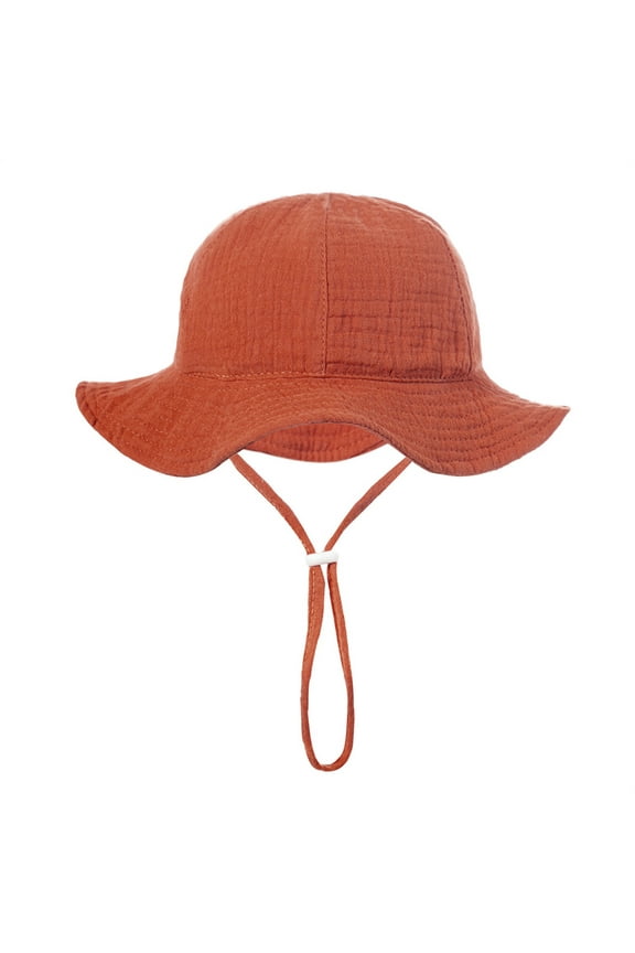 Infant Bucket Hat Adjustable Drawstring Wide Brim Wave Edge Sun Protection Sunshade Solid Color Soft Breathable Outdoor Sun Hat for 3-12 Months Red