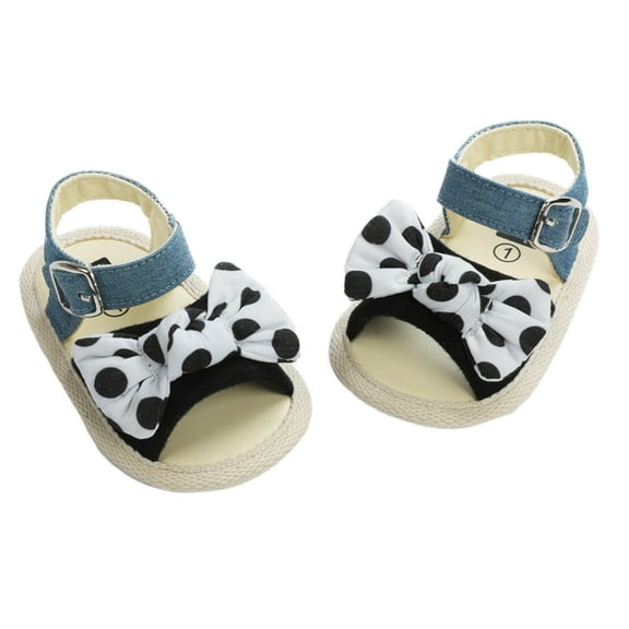 Xfvqtps Infant Girls Sandals Bowknot Polka Dots Buckle Open Toe Non Slip Soft Sole Rubber Prewalker Toddler Shoes Baby Girls Cute Fashion Rhinestones Weave Hollow Out Sandals Black