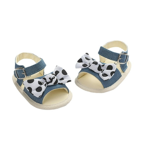 Xfvqtps Infant Girls Sandals Bowknot Polka Dots Buckle Open Toe Non Slip Soft Sole Rubber Prewalker Toddler Shoes Baby Girls Cute Fashion Rhinestones Weave Hollow Out Sandals Blue