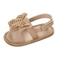 thumbnail image 1 of Xfvqtps Infant Girls Sandals Shiny Bling Butterfly Hook Loop Open Toe Non Slip Comfortable Soft Sole Leather Prewalker Summer Breathable Casual Decoration Sandals Khaki, 1 of 8