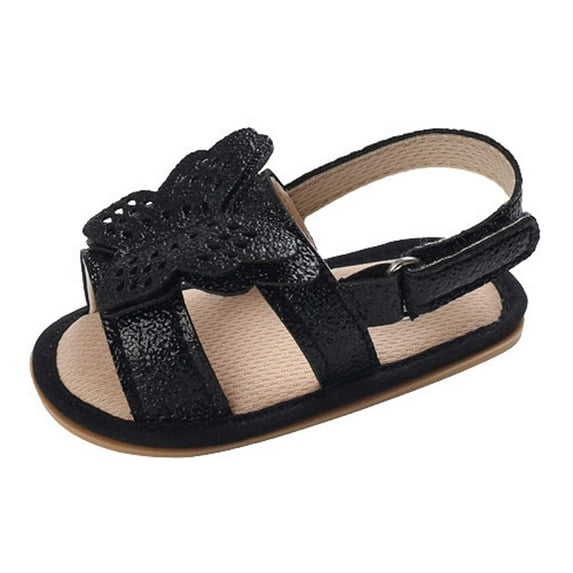 Xfvqtps Infant Girls Sandals Shiny Bling Butterfly Hook Loop Open Toe Non Slip Comfortable Soft Sole Leather Prewalker Summer Breathable Casual Decoration Sandals Black