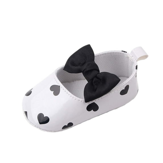 Xfvqtps Infant Girls Walking Shoes Mary Jane Love Bowknot Cute Princess Non Slip Soft Sole Artificial Leather Prewalker Toddler Cute Fashion Crib Shoes White