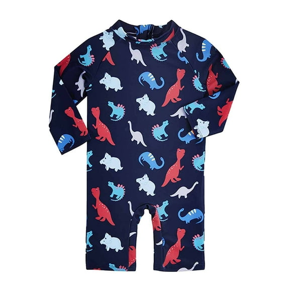 Xfvqtps Infant Toddler One Piece Swimsuit Back Zipper Long Sleeve Dinosaur Print Cute Sunscreen Beach Jumpsuit Bathing Suits for Boys and Girls Swimwear for 9 Months-5 Years Navy