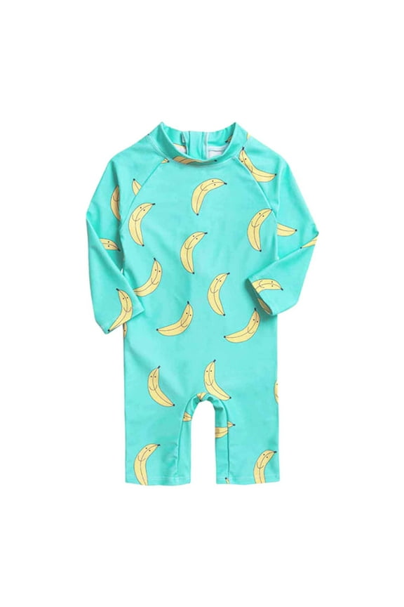 Infant Toddler One Piece Swimsuit Back Zipper Long Sleeve Fruits Banana Print Cute Sunscreen Beach Jumpsuit Bathing Suits Swimwear for Boys and Girls 9 Months-5 Years Green
