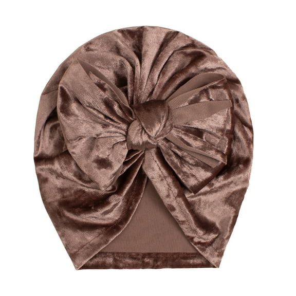 Xfvqtps Infant Turban Hat Bowknot Velvet Cute Kawaii Solid Color Stretch Comfortable Warm Windproof Coldproof Fall Soft Skull Cap Coffee