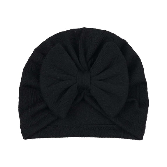Xfvqtps Infant Turban Hat Knit Bowknot Cute Kawaii Solid Color Stretch Comfortable Warm Windproof Coldproof Fall Soft Skull Cap Black