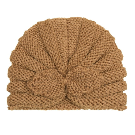 Xfvqtps Infant Turban Hat Knit Bowknot Solid Color Stretch Comfortable Warm Windproof Coldproof Fall Winter Soft Skull Cap Coffee