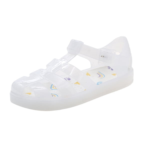 Xfvqtps Jelly Sandals for Girls Fisherman Closed Toe Hollow out Adjustable Buckle Sequins Waterproof Beach Flat Sandals