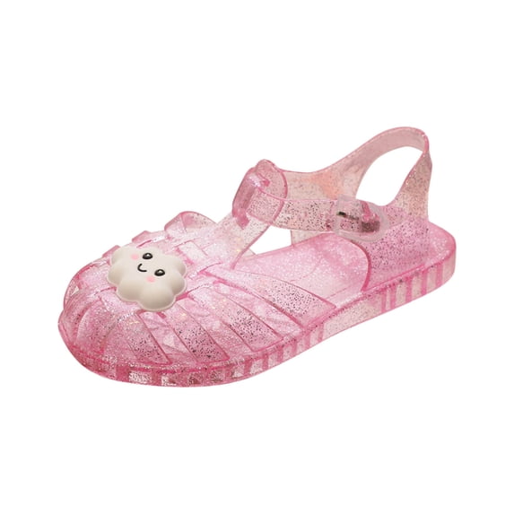 Xfvqtps Jelly Sandals for Girls Fisherman Gladiator Closed Toe Hollow Adjustable Buckle Cute Cloud Shape Decor Flash Waterproof Beach Travel Flat Sandals for Toddler Little Kid Big Kid Pink