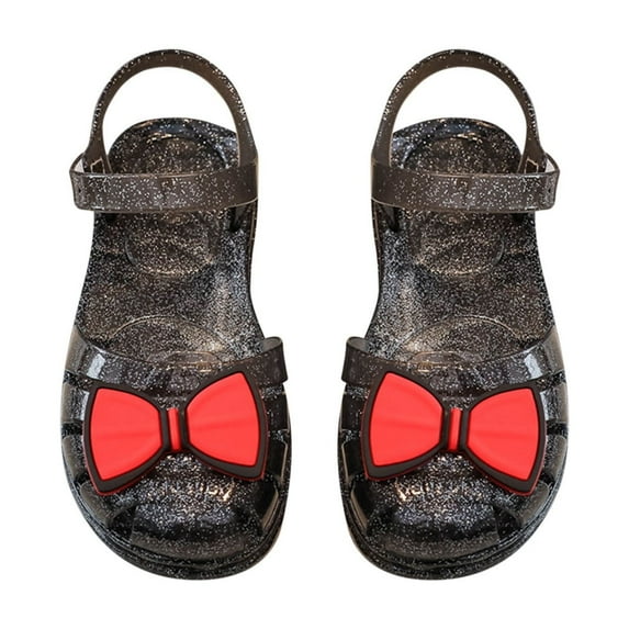 Xfvqtps Jelly Sandals for Girls Fisherman Gladiator Closed Toe Hollow out Hook and Loop Bow Shape Decor Flash Waterproof Beach Travel Flat Sandals for Toddler Little Kid Big Kid Black