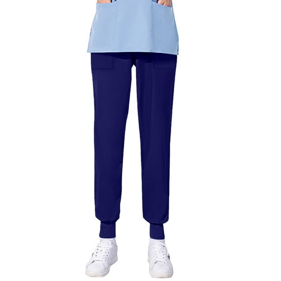 Xfvqtps Jogger Scrub Pants for Women Stretch Elastic Waist Yoga Scrub Bottoms Loose Nursing Pants Solid Color Straight Protective Pants Working Uniform Pants with Pockets Blue