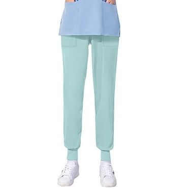 Xfvqtps Jogger Scrub Pants for Women Stretch Elastic Waist Yoga Scrub Bottoms Loose Nursing Pants Solid Color Straight Protective Pants Working Uniform Pants with Pockets Mint Green