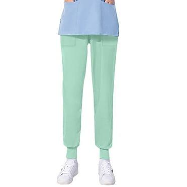 Xfvqtps Jogger Scrub Pants for Women Stretch Elastic Waist Yoga Scrub Bottoms Loose Nursing Pants Solid Color Straight Protective Pants Working Uniform Pants with Pockets Green