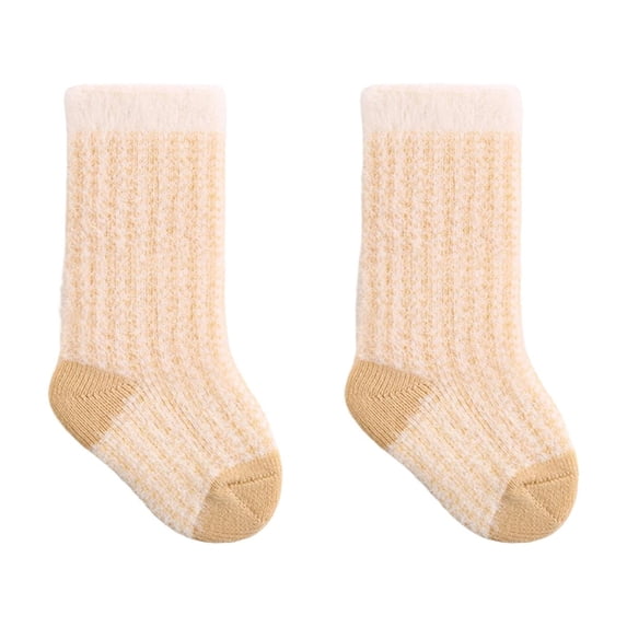 Xfvqtps Kids Baby Infant Toddler Newborn Cute Socks Color Blocking Stripe Mid Tube Thickened Comfortable Elastic Soft Warm Winter Cotton Socks for 0-5 Years Yellow