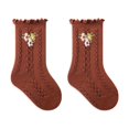 thumbnail image 1 of Xfvqtps Kids Baby Infant Toddler Newborn Girls Ruffle Socks Flower Print Ribbed Pattern Mid Tube Comfortable Spring Summer Cotton Socks for 0-8 Years Wine, 1 of 4